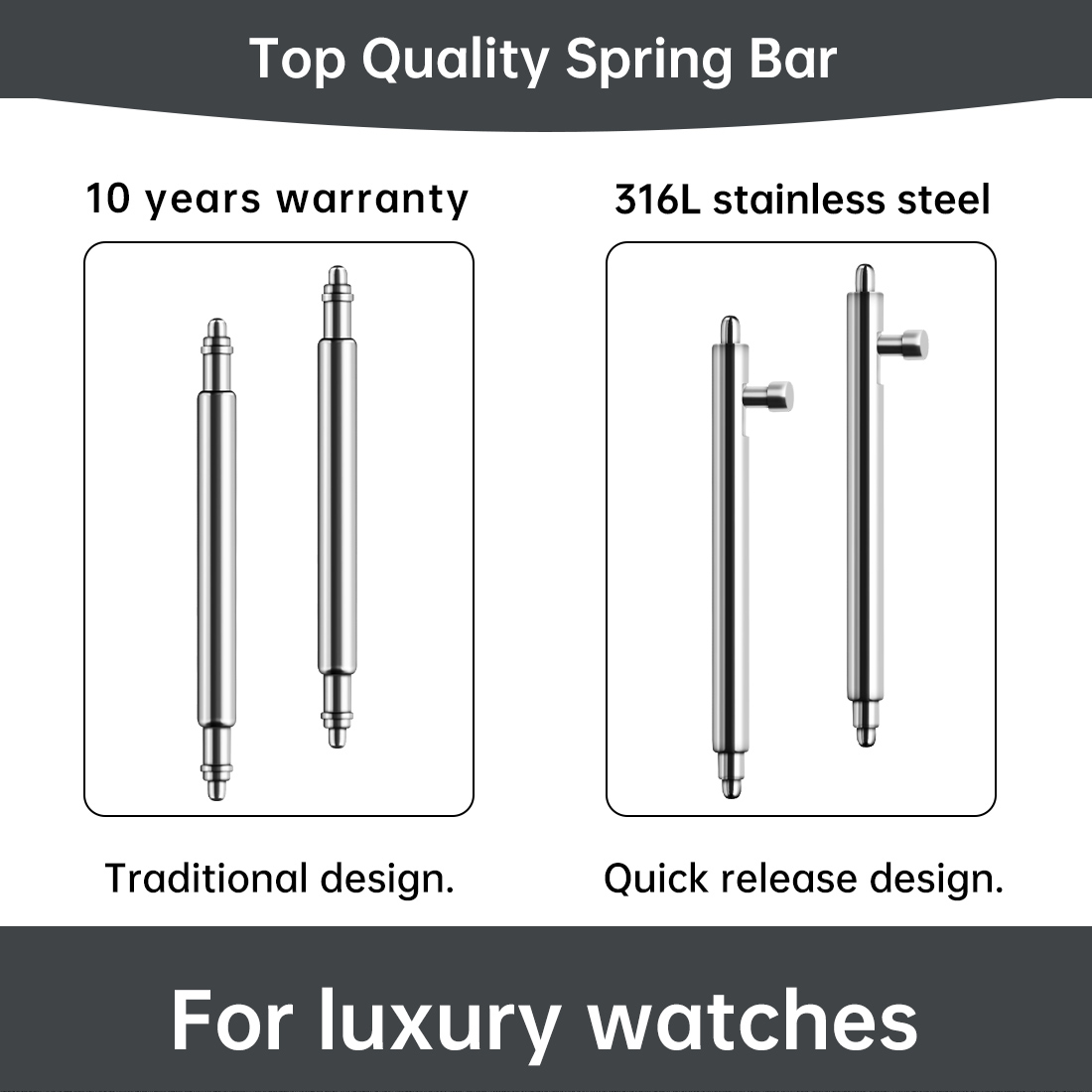 Leather Strap Quick Release - Maikes 316L acier inoxydable montre à